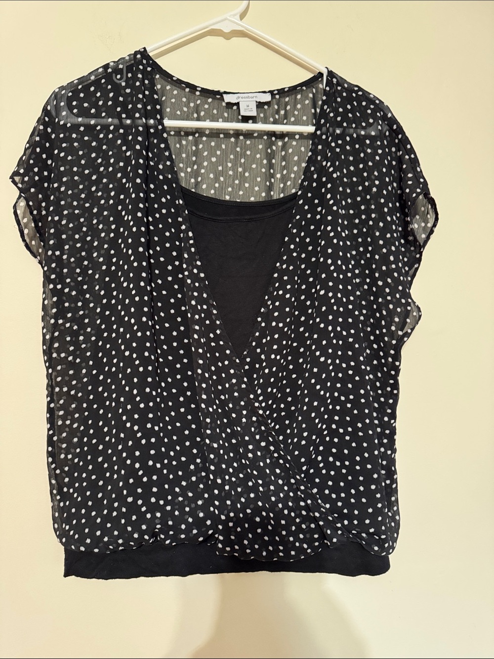 Black & White Dot Surplice Layered Women's Top - Picture 3 of 4